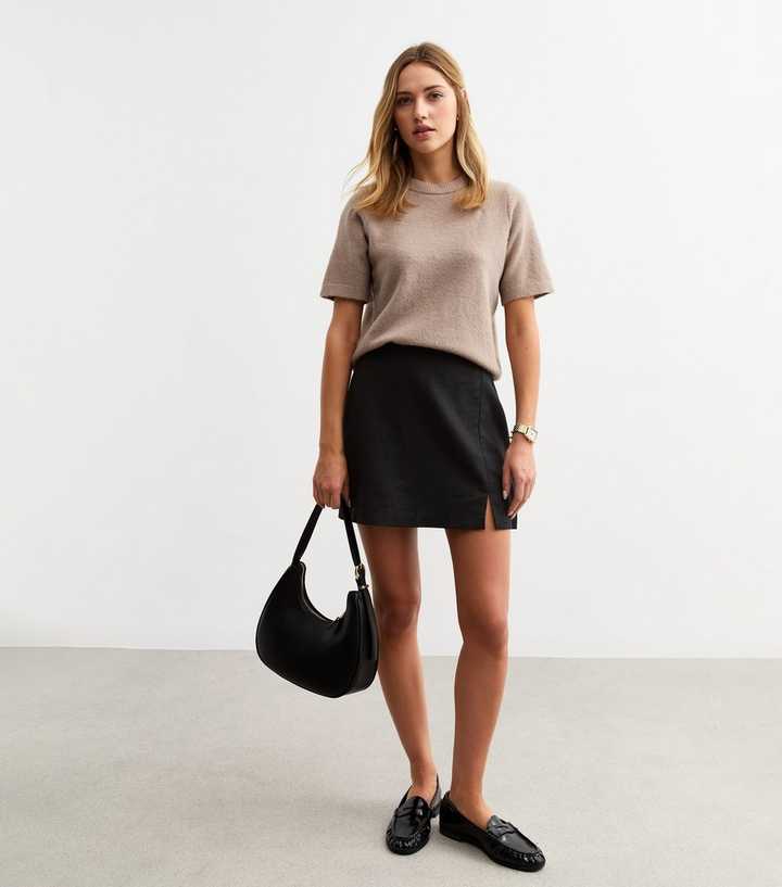 Black Soft Touch Linen Blend Pelmet Mini Skirt