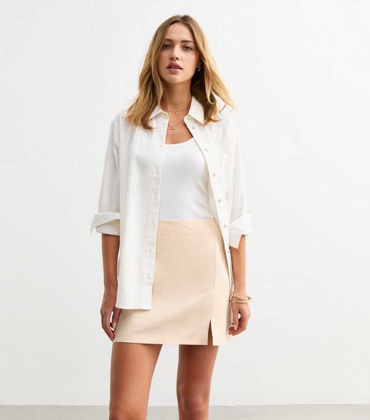 Stone Soft Touch Linen Blend Pelmet Mini Skirt