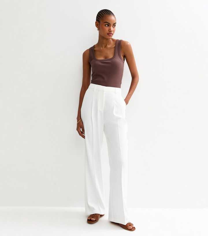 Tall White Tailored Wide Leg Trousers