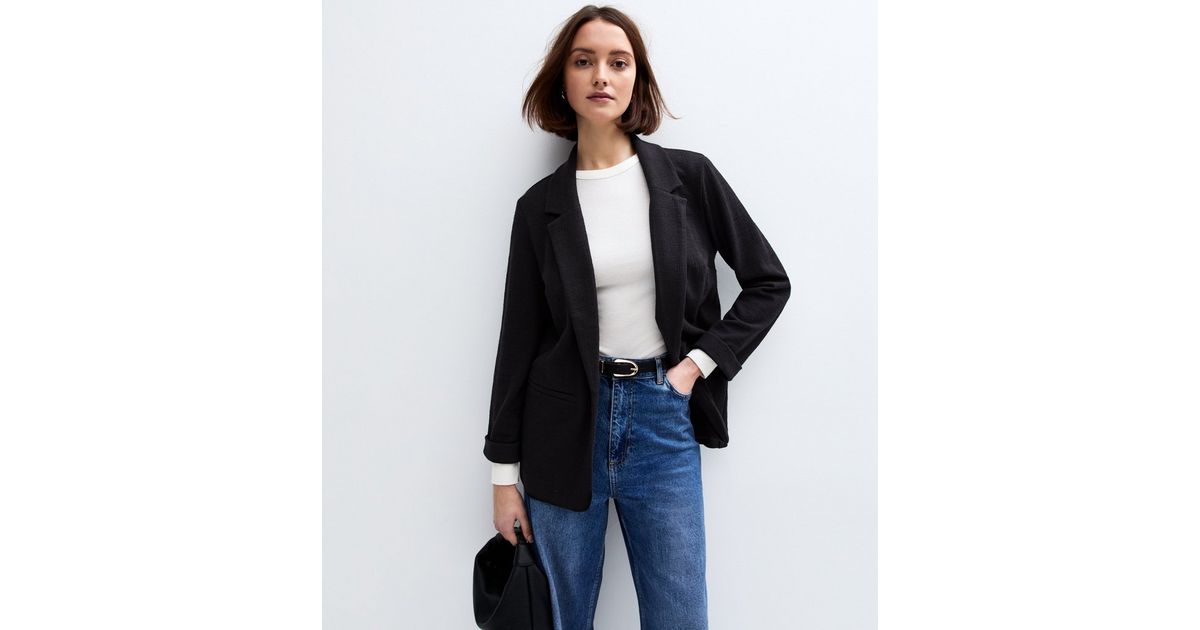 Black Textured Jersey Blazer New Look