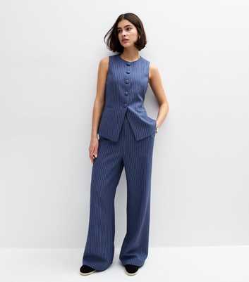 Blue Tailored Pinstripe Wide Leg Trousers