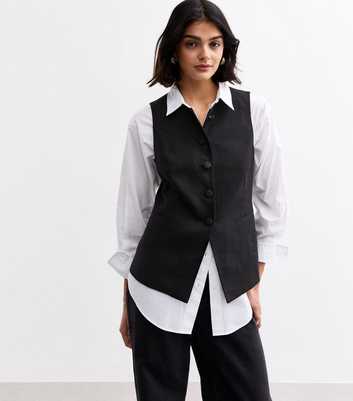 Black Crew Neck Linen Blend Waistcoat