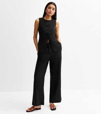 Black Linen Blend Wide Leg Trousers
