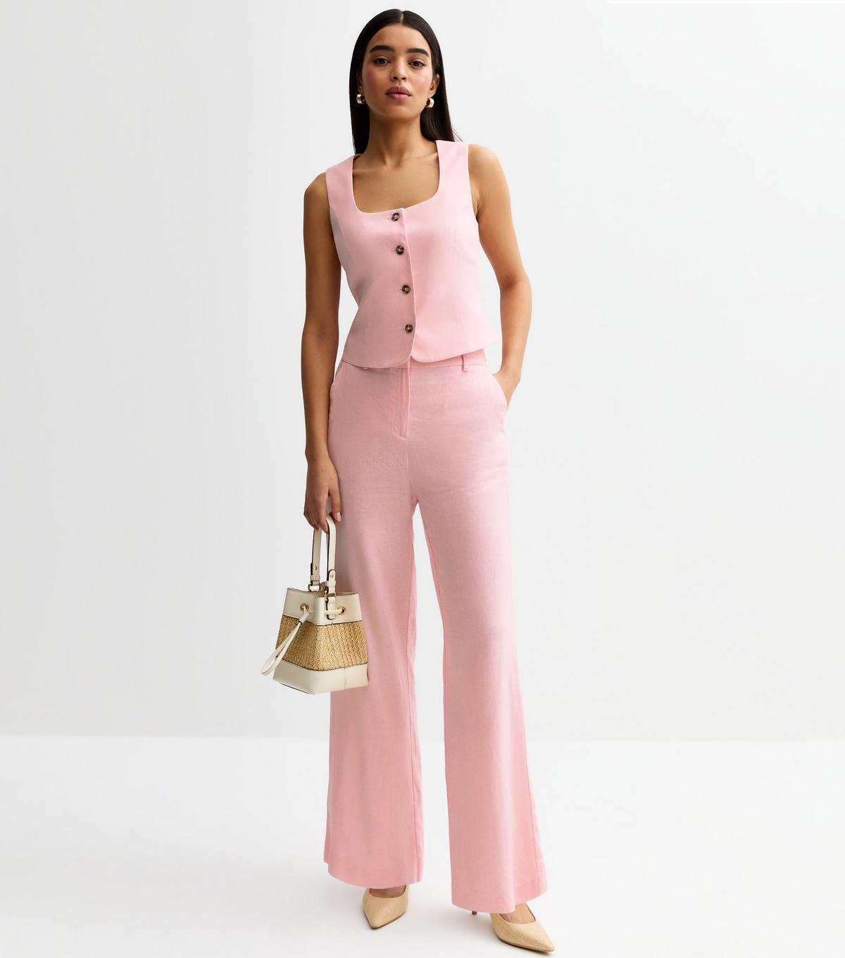 Women's Pink Linen Blend Wide Leg Trousers New Look