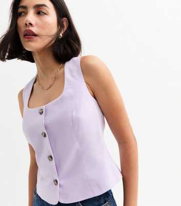 Lilac Linen Blend Square Neck Waistcoat 
