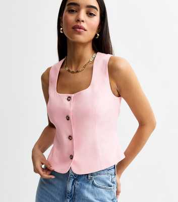 Pink Linen Blend Square Neck Waistcoat