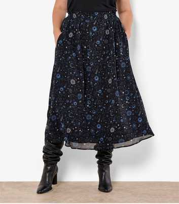 Apricot Curve Blue Constellation Print Skirt