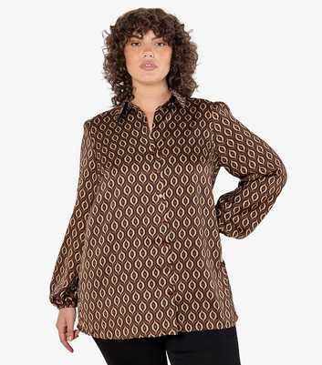 Apricot Curve Rust Satin Retro Diamond Print Shirt