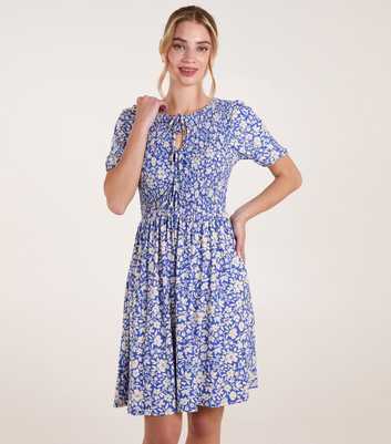 Blue Vanilla Blue Floral Shirred Puff Sleeve Mini Dress