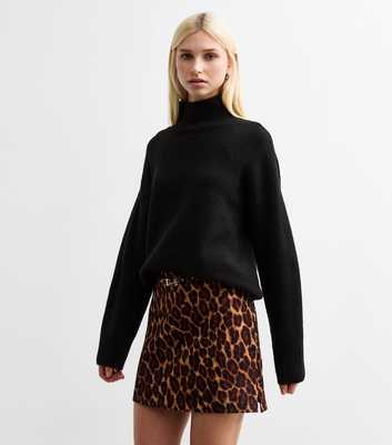 Brown Leopard Print A-Line Mini Skirt