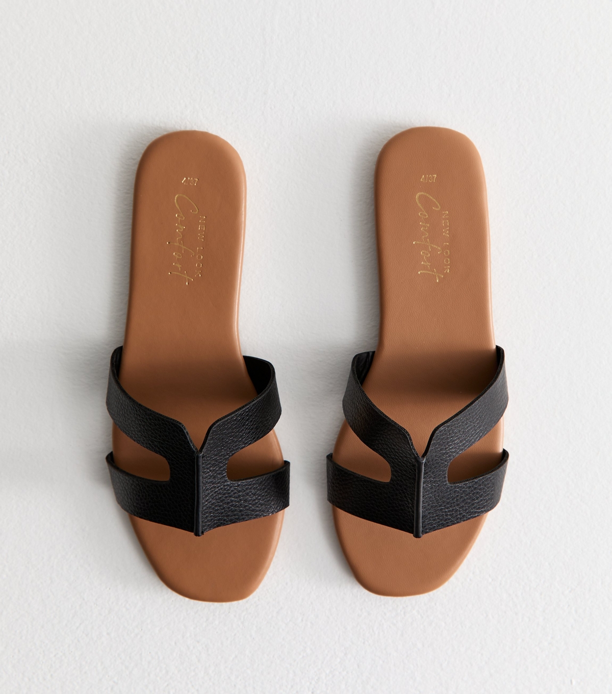 Women's Black Faux Leather Cut Out Strap Mules Vegan New Look