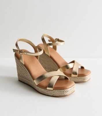 Gold Faux Leather Wedge Sandals