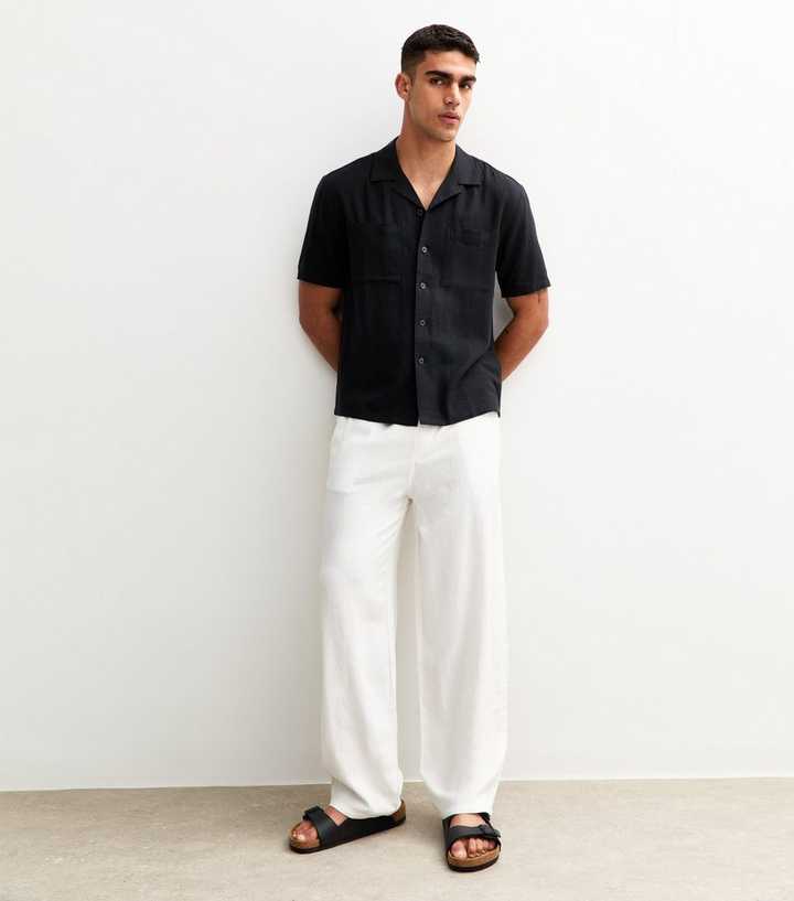 Off White Relaxed Linen Blend Wide Leg Trousers