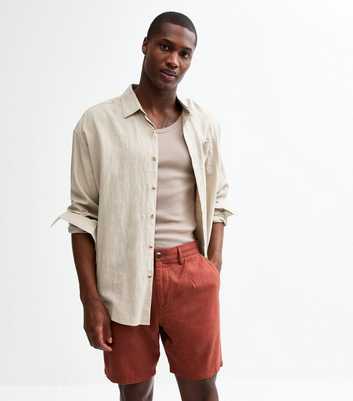 Rust Regular Pleated Linen Blend Shorts
