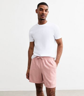 Outfit Mens Pink Linen Shorts Pink Regular Linen Blend Drawstring
