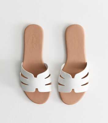 Wide Fit White Faux Leather Cutout Flat Sandals