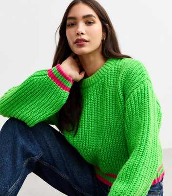 Sunshine Soul Green Contrast Tipping Chunky Jumper