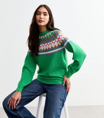 Sunshine Soul Green Fairisle Pattern Jumper