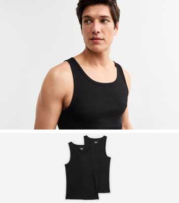 2 Pack Black Muscle Fit Ribbed Vest