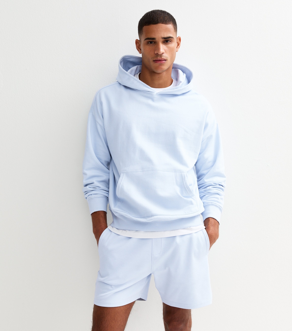 Men's Light Blue Oversized Jersey Hoodie New Look
