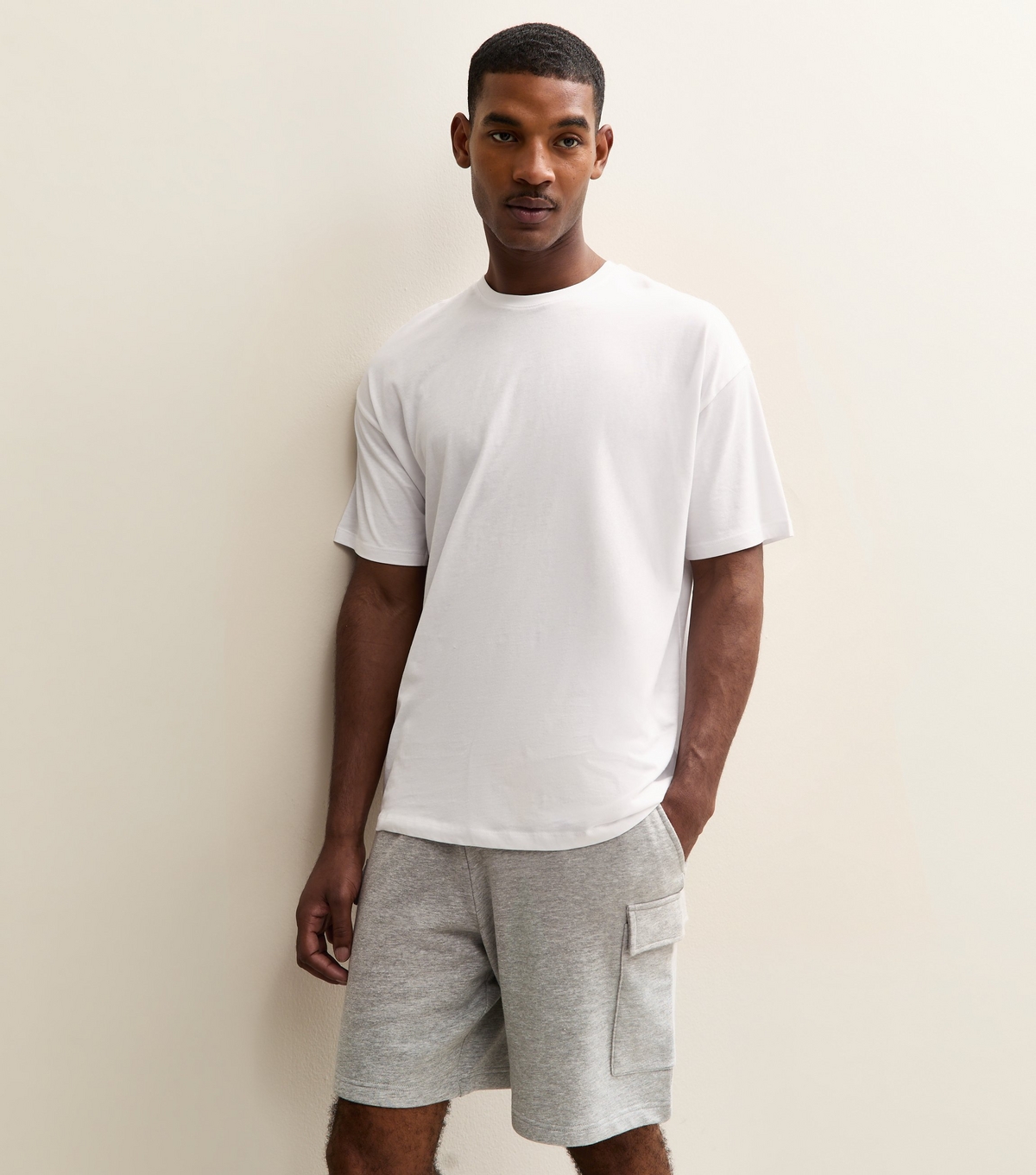 Men's Grey Marl Regular Cargo Pocket Jersey Shorts New Look