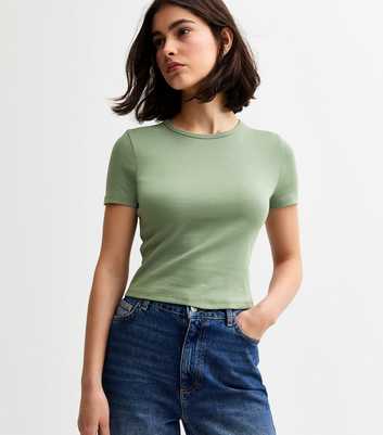 Light Green Ribbed Crew Neck T-Shirt