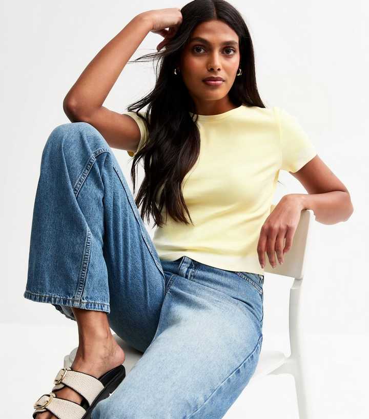 Yellow Ribbed Crew Neck T-Shirt