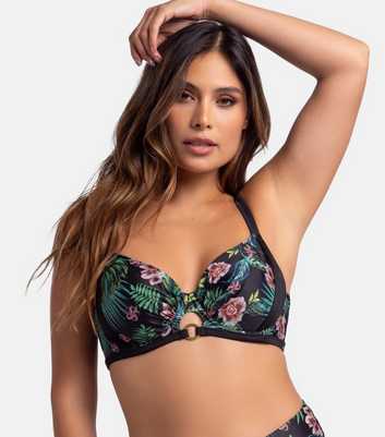 Dorina Curves Black Floral Print Bikini Top