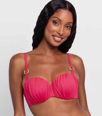 Dorina Pink Ruched Bandeau Bikini Top