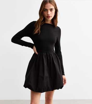 Black 2 In 1 Long Sleeve Bubble Hem Mini Dress