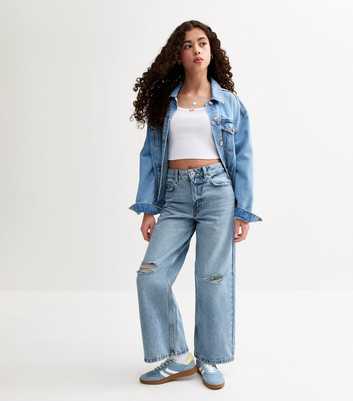 Light Blue Ripped Knee Super Wide Leg Jeans
