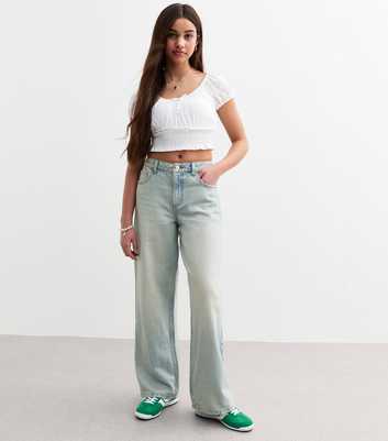 Girls Light Blue Low Rise Wide Leg Jeans