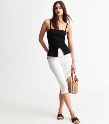 Denim White Capri Pants Outfits White Pull On Denim Capri Trousers