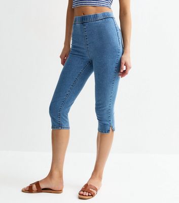Blue Pull On Denim Capri Trousers | New Look
