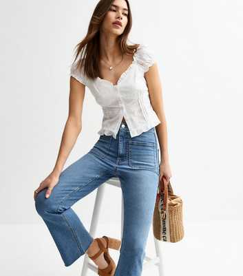 Blue Patch Pocket Kick Flare Denim Jeans
