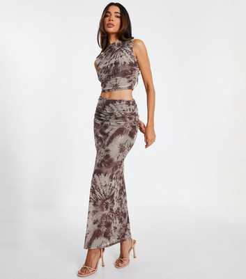 QUIZ Brown Glitter Mesh Maxi Skirt