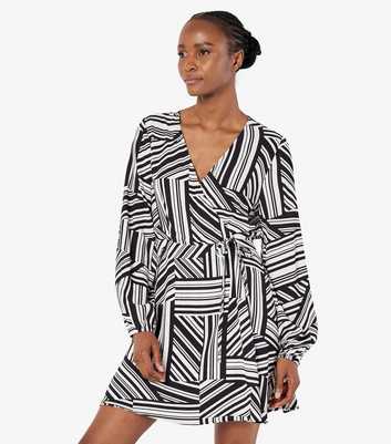 Apricot Black Barcode Print Wrap Dress