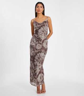 QUIZ Brown Glitter Mesh Midi Dress