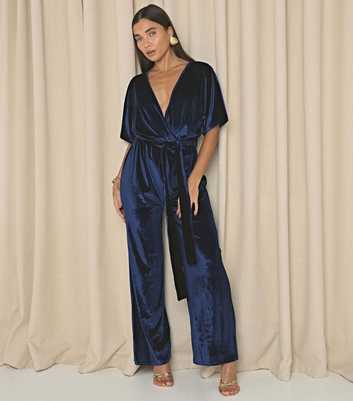 WKNDGIRL Navy Velvet Wide Leg Jumpsuit 