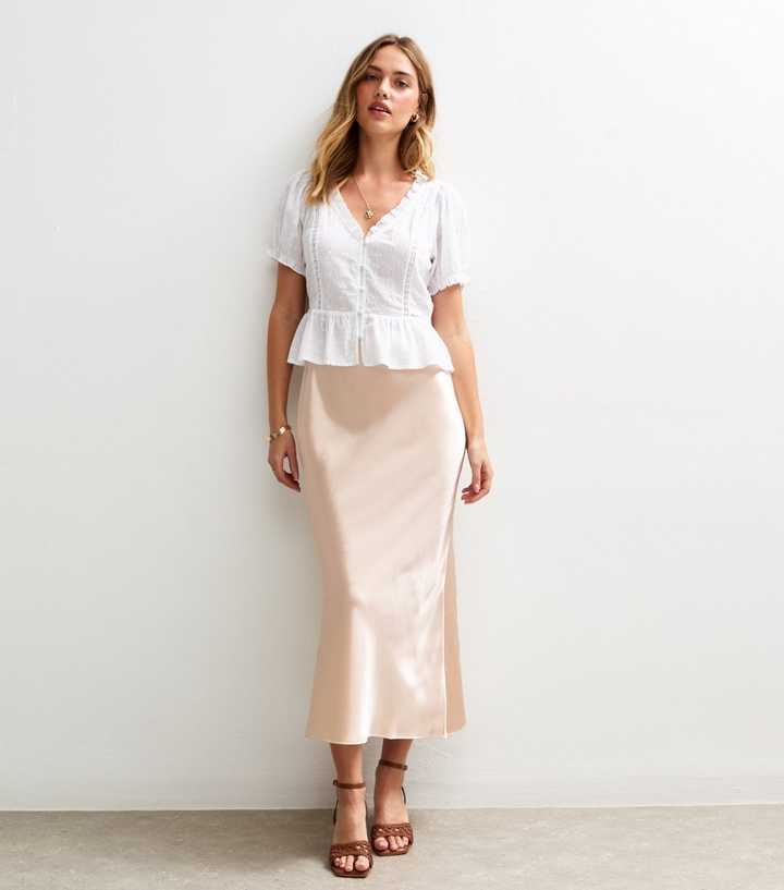 Mink Textured Satin Midi Slip Skirt