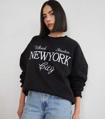 WKNDGIRL Black Oversized New York Slogan Sweatshirt