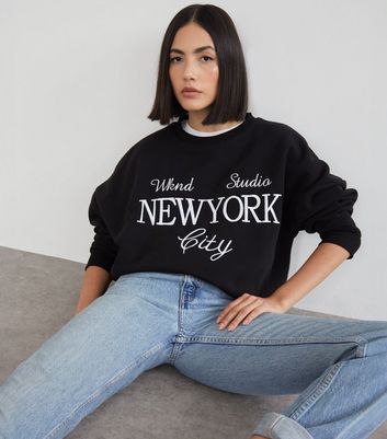 WKNDGIRL Black Oversized New York Slogan Sweatshirt New Look