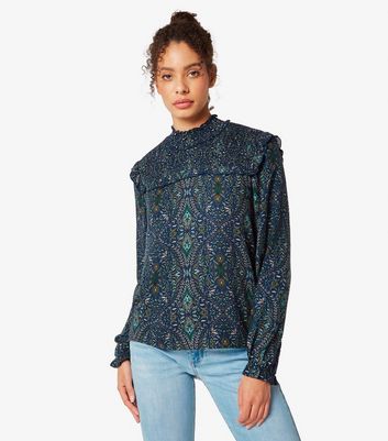 Apricot Navy Paisley Print Ruffle Top New Look