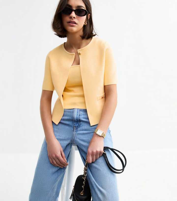 Yellow Short Sleeve Button Cardigan