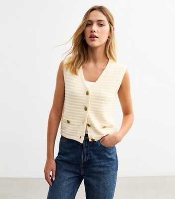 Cream Stitch Detail V-Neck Knitted Waistcoat