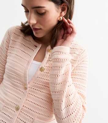 Pink Open Knit Button Detail Cardigan