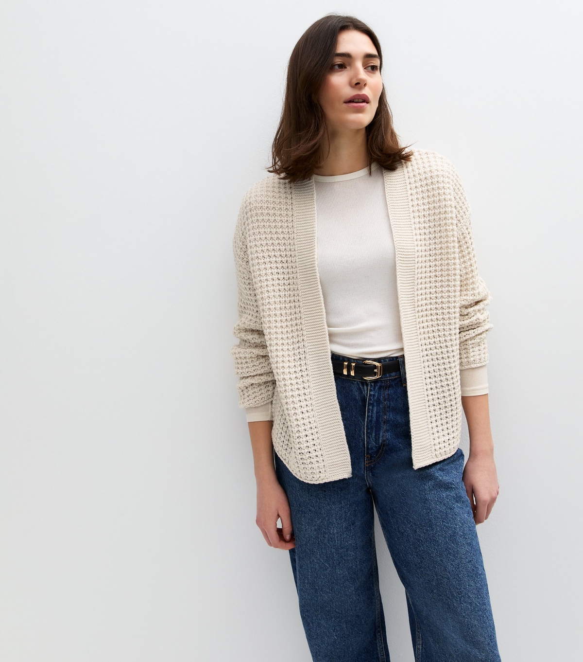 Women's Cream Moss Stitch Cardigan New Look