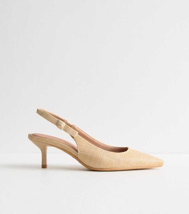 Camel Brown Woven Raffia Bow Slingback Court Shoes