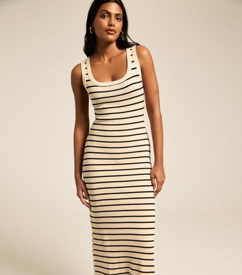 Off White Striped Rib Knitted Maxi Dress | New Look