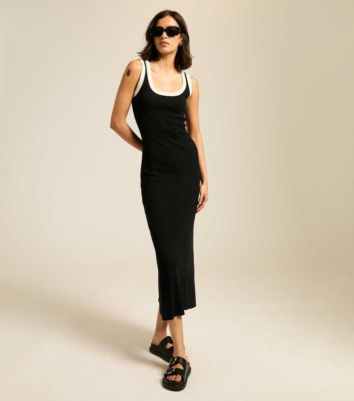 Black Ribbed Knit Maxi Dress